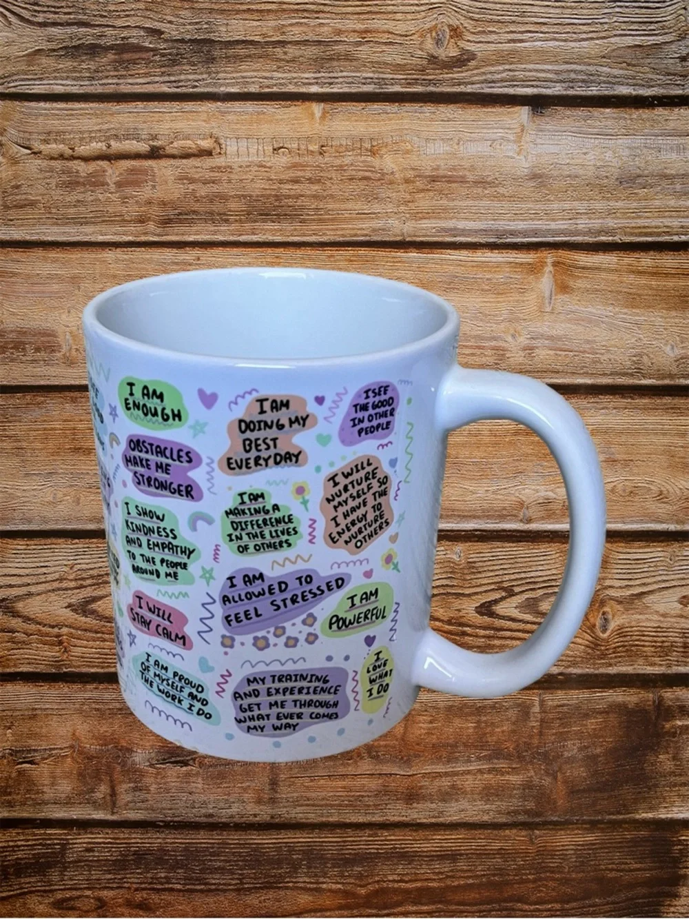 Artist Created Mug White Pink Blue Manager Affirmations